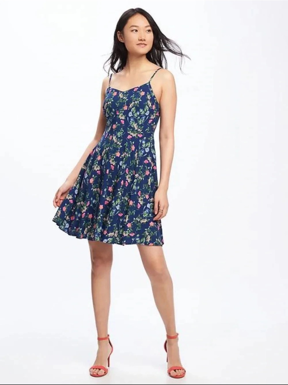 Old Navy Blue Fit and Flare Floral Dress Small